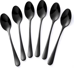 Set De 6 Cuillères à Café Ovales - Cuillères à Café - Acier Inoxydable - Cuillères à Café - Petites Cuillères à Café & Thé - Zwart