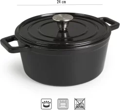 Magnani Cocotte En Fonte - Poêle à Mijoter Ronde - Marmite Émaillée - Avec Couvercle Et Anses - Zwart - Antiadhésif - ⌀ 24 X 10,5 Cm 18 Magnani Cocotte En Fonte - Poêle à Mijoter Ronde - Marmite Émaillée - Avec Couvercle Et Anses - Zwart - Antiadhésif - ⌀ 24 X 10,5 Cm -Fournitures De Cuisine Boutique 1200x1095 1
