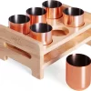 Oak & Steel - 6 Verres à Shot En Acier Inoxydable Or Rose (50 Ml) Avec Présentoir En Bois - Verres à Verres Apéritif En Cuivre Avec Plateau - Cadeau Pour Anniversaires Et Noël