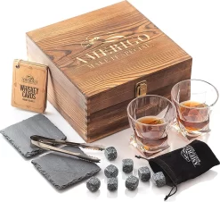Coffret Cadeau Pierre à Whisky Avec Verres à Whisky - Idées Cadeaux Fête Des Pères - Cadeaux Homme - Glaçons Whisky Réutilisables - Cadeaux Papa - Cadeau Anniversaire Homme - Accessoires Whisky