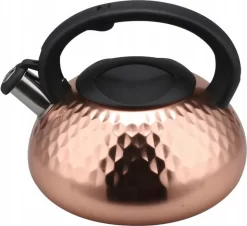 Bouilloire à Sifflet Meyerhoff En Acier Inoxydable Rosé Brillant 3 Litres - Convient à Toutes Les Sources De Chaleur, Y Compris L'induction - Motif En Losange Unique - Design Moderne