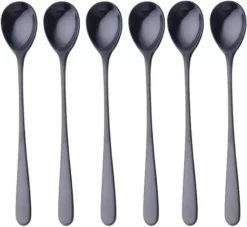 KELERINO. Cuillères à Latte Macchiato - Cuillères à Yogourt, à Dessert Ou à Café En Acier Inoxydable - 12 Pièces - Noir