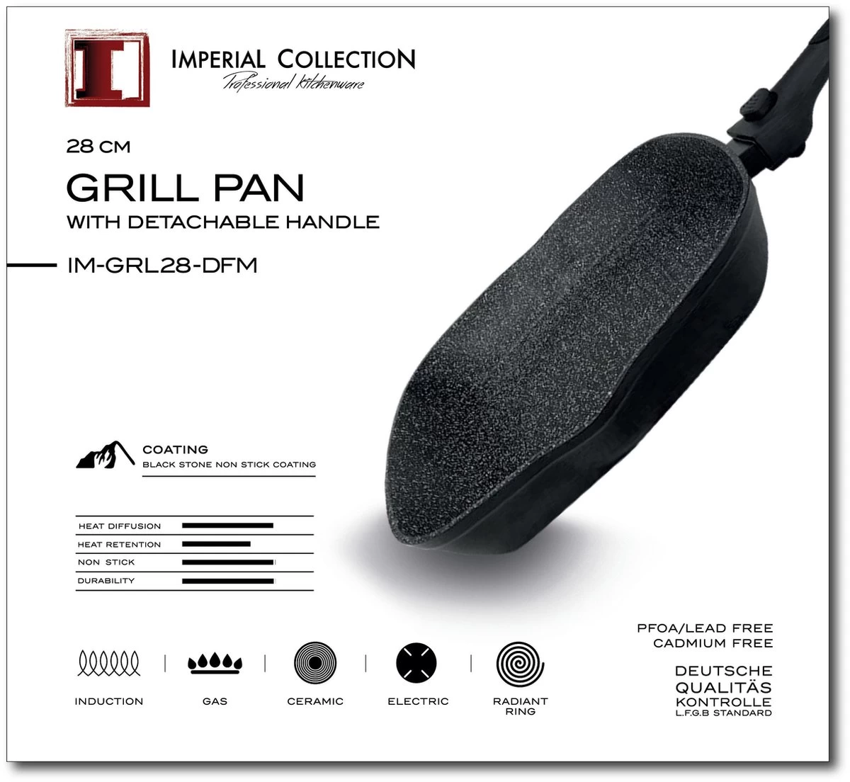 Imperial Collection: Poêle à Griller En Fonte Avec Revêtement En Marbre Et Couvercle - ⌀ 28cm - Poignée Fixe - Pan Avec Couvercle - Sans PFOA / PLOMB 2 Imperial Collection: Poêle à Griller En Fonte Avec Revêtement En Marbre Et Couvercle - ⌀ 28cm - Poignée Fixe - Pan Avec Couvercle - Sans PFOA / PLOMB – Image 2