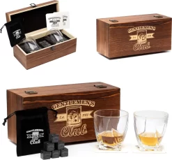 Le Gentlemen's Club 1911 | Set De Whisky | 2 Verres | 6 Pierres à Whisky | 2 Dessous De Verre | Sac De Rangement | Emballage Cadeau