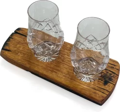 Support Vintage Et Deux Verres à Whisky Glencairn Série CUT - Support Fabriqué En Ecosse à Partir D'anciens Fûts De Whisky