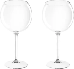 Set De 2x Verres Ballon à Vin Rouge / Gin Tonic Transparent 650 Ml Plastique Incassable - Réutilisable - Verres à Boire Pour Les Amateurs De Vin