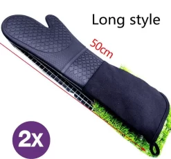 TDR - Siliconen De Gants De Four En Silicone Avec Doublure En Coton Doux, Gants De Four Extra Longs Résistants à La Chaleur Pour La Cuisson, La Cuisson, Les Grillades - Noir