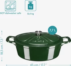 Cocotte En Fonte Navaris Avec Couvercle - Faitout - Poêle émaillée - Convient Pour La Cuisson à Induction, Gaz Et électrique - Ovale - Vert Foncé -Fournitures De Cuisine Boutique 1200x1124 1