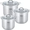 Batterie De Cuisine 6 Pièces Royal Swiss Deep Inox - 16 Litres 30 Cm / 19 Litres 32 Cm / 22,5 Litres 34 Cm