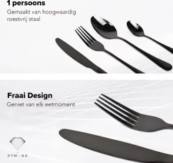 Set De Couverts Dymund 1 Personne - (4 Pièces) Couverts - Cuillère, Couteau, Fourchette Et Cuillère - Acier Inoxydable - Zwart -Fournitures De Cuisine Boutique 1200x1130