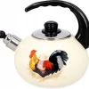 Emalia Kokosz Coq Sifflet Bouilloire Émail Crème 2,2 Litre - Bouilloire - Convient à Toutes Les Sources De Chaleur