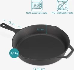 Navaris En Fonte Navaris - Poêle En Fonte - Poêle Ronde - Convient à Toutes Les Sources De Chaleur - � 30 Cm - Avec Poignée Amovible - Zwart -Fournitures De Cuisine Boutique 1200x1135 2