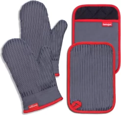 Gants De Four Coziselect, Gants Et Maniques Résistants à La Chaleur, Design Antidérapant En Silicone, Adaptés Pour La Cuisson, La Pâtisserie, Les Grillades, Gris