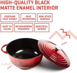 Poêle En Fonte émaillée - Grande Poêle En Fonte D'une Capacité De 5,6 Litres - Poêle Allant Au Four, Avec Maniques Et Dessous De Plat En Silicone -Fournitures De Cuisine Boutique 1200x1136