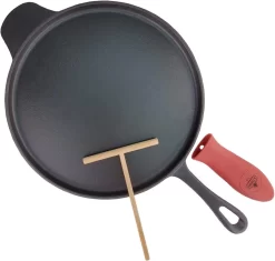 La Cuisine For Life Pan à Pizza En Fonte De 30 Cm Avec Revêtement En émail Noir Mat – Une Spatule En Bois Est Incluse