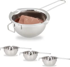 Relaxdays 4 X Melting Pot Acier Inoxydable - Poêle Au Bain Marie - Ø 11 Cm - Argent - Métal - Fondant