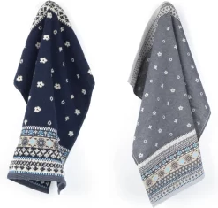 Bunzlau Castle Torchon De Cuisine Et Torchon Fresh Bleu Foncé | 100% Coton Biologique | Torchon 60x53cm Et Torchon 65x65cm