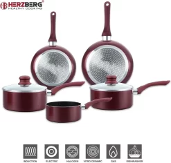 Herzberg: Batterie De Cuisine Moderne 7 Pièces Avec Revêtement En Marbre - Zwart - Sans Rayures - Toutes Sources De Chaleur - Cuisine Saine - Va Au Lave-vaisselle - Avec Couvercles -Fournitures De Cuisine Boutique 1200x1146