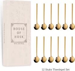 Ensemble De Cuillères à Café House Of Set - 13 Centimètres - Or - Cuillère à Café - Design Rond - Acier Inoxydable - 12 Pièces -Fournitures De Cuisine Boutique 1200x1148
