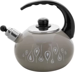 Bouilloire Sifflante Emalia Sally émail Taupe Foncé 2,2 Litres - Bouilloire - Convient à Toutes Les Sources De Chaleur, Y Compris L'induction - Design Classique