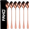 Fako Bijoux® - 6 Cuillères Longues - Latte Macchiato - Long Drink - Cocktail - Dessert - Glace - Café - Or Rose - 6 Pièces - Sac De Rangement