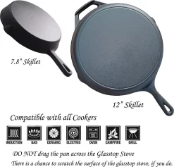 Ensemble De 2 Poêles En Fonte (8 Pouces Et 12 Pouces) Avec Revêtement En émail Noir Mat - Supports En Silicone Résistant à La Chaleur Inclus. Idéal Pour Une Utilisation Intérieure Et Extérieure, Va Au Four -Fournitures De Cuisine Boutique 1200x1152 2