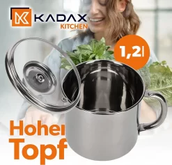 KADAX Marmite Haute Avec Couvercle En Verre Fermé, 1,2 L, Marmite En Acier Inoxydable Avec Poignée Confortable, Marmite, Couvercle Avec Trou De Vapeur, Casserole Et Va Au Lave-vaisselle (argent) -Fournitures De Cuisine Boutique 1200x1153 1