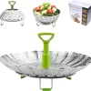 Cuiseur Vapeur En Acier Inoxydable, Cuiseur Vapeur Réglable Avec Poignée Coulissante, Pour Fruits Et Légumes, Panier Pliable, Inox, Va Au Lave-vaisselle, Nourriture Pour Bébé (14-23 Cm)