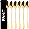 Fako Bijoux® - 6 Cuillères Longues - Latte Macchiato - Long Drink - Cocktail - Dessert - Glace - Café - Or - 6 Pièces - Sac De Rangement