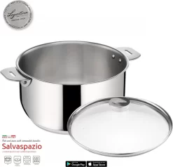 Lagostina Salvaspazio Lagoseal Casserole En Acier Inoxydable 18/10 INOX De Haute Qualité - 18 Cm - Couvercle Inclus