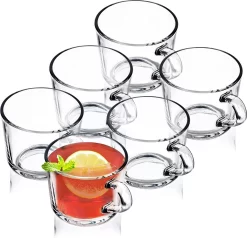 Verres à Thé, Lot De 6 Verres Avec Anse, Tasses En Verre Pour 6 Personnes, Lavables Au Lave-vaisselle, Verres à Thé, Café, Eau, Jus, Boisson, Verres à Jus, Verres à Eau, Set De Verres