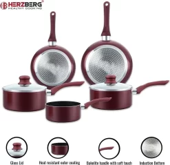Herzberg: Batterie De Cuisine Moderne 7 Pièces Avec Revêtement En Marbre - Zwart - Sans Rayures - Toutes Sources De Chaleur - Cuisine Saine - Va Au Lave-vaisselle - Avec Couvercles -Fournitures De Cuisine Boutique 1200x1162 1