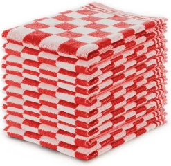 Torchons De Cuisine Set Block Rouge - 50x50 - Set De 10 - Carreaux - Torchons Block - 100% Coton - Serviette De Cuisine - Serviettes