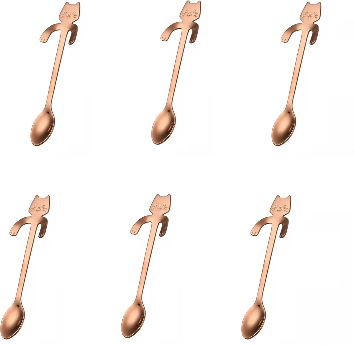 6 Cuillères à Café Hanging Cat - Café Et Thé - Cuillère à Motif De Chat - Cuillère à Café - Acier Inoxydable - Or Rose 1 6 Cuillères à Café Hanging Cat - Café Et Thé - Cuillère à Motif De Chat - Cuillère à Café - Acier Inoxydable - Or Rose