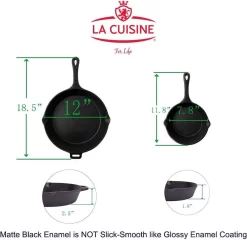 Ensemble De 2 Poêles En Fonte (8 Pouces Et 12 Pouces) Avec Revêtement En émail Noir Mat - Supports En Silicone Résistant à La Chaleur Inclus. Idéal Pour Une Utilisation Intérieure Et Extérieure, Va Au Four -Fournitures De Cuisine Boutique 1200x1168 2