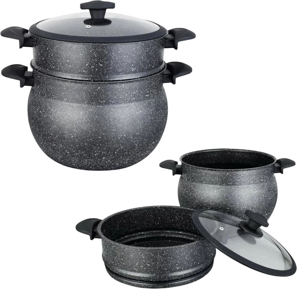 Poêle à Couscous Royal Swiss - Couscoussier - Cuiseur Vapeur - 4L - Toutes Sources De Chaleur - Aluminium Recouvert De Pierre - Couvercle En Verres - NOIR 3 Poêle à Couscous Royal Swiss - Couscoussier - Cuiseur Vapeur - 4L - Toutes Sources De Chaleur - Aluminium Recouvert De Pierre - Couvercle En Verres - NOIR – Image 3