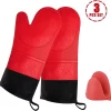 SWILIX De Gants De Four 2 Pièces - Gants De Four - Gant De Four En Siliconen - Gant De BBQ - Extra Long - Rouge