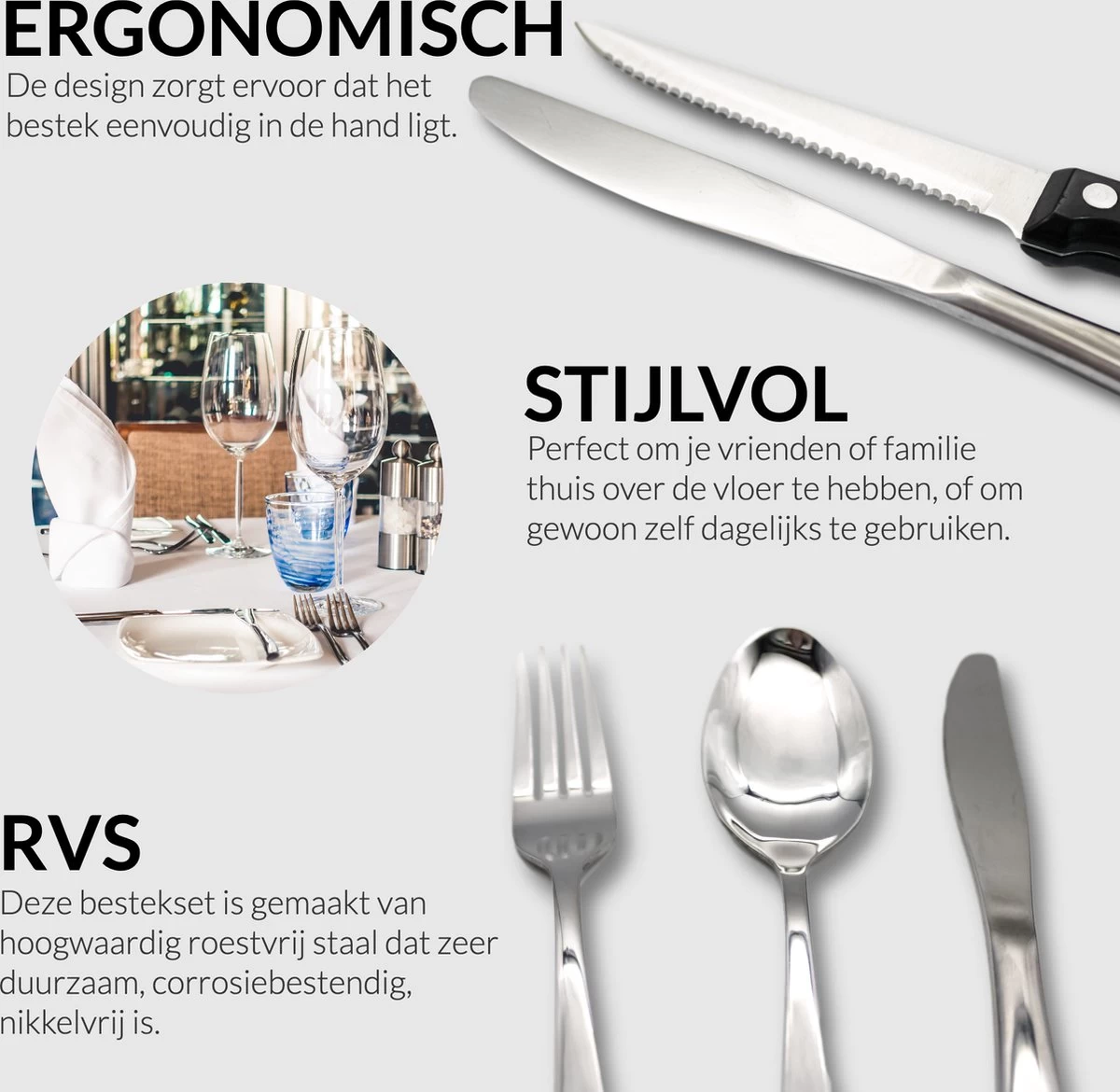 Master Knifes© Couverts Pour 6 Personnes (36 Pièces) - Cuillères, Couteaux, Fourchettes Et Couteaux à Steak - Passe Au Lave-vaisselle - Argent /acier Inoxydable 2 Master Knifes© Couverts Pour 6 Personnes (36 Pièces) - Cuillères, Couteaux, Fourchettes Et Couteaux à Steak - Passe Au Lave-vaisselle - Argent /acier Inoxydable – Image 2