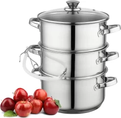 Presse-agrumes Professionnel 6 Pièces Florina / Presse-agrumes Lent Et Cuiseur Vapeur Pour La Cuisinière 8L - Presse-agrumes - Casserole à Jus - Presse-agrumes - Extracteur De Vapeur - Presse-fruits - Acier Inoxydable