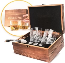 Ensemble Whisky Avec Deux Verres De Whisky Et Six Pierres De Whisky - Verres à Whisky - Ensemble Whisky - Verre à Whisky - Un Vaderdag De Cadeaux - Cadeaux Père - Cadeau Vaderdag