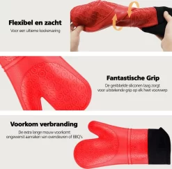 SWILIX De Gants De Four 2 Pièces - Gants De Four - Gant De Four En Siliconen - Gant De BBQ - Extra Long - Rouge -Fournitures De Cuisine Boutique 1200x1175 9