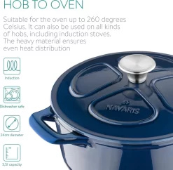 Cocotte En Fonte Navaris Avec Couvercle - Navaris émaillée - Convient à La Cuisson Induction, Gaz Et Céramique - Bleu Foncé -Fournitures De Cuisine Boutique 1200x1176 3