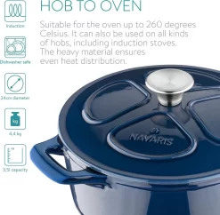 Cocotte En Fonte Navaris Avec Couvercle - Navaris émaillée - Convient à La Cuisson Induction, Gaz Et Céramique - Bleu Foncé -Fournitures De Cuisine Boutique 1200x1176 4