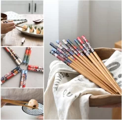 Lucky Cat Baguettes Et Repose-baguettes Avec, 5 Chats, Baguettes Réutilisables Naturelles En Bambou Japonais Classique, Lot De 5 Paires -Fournitures De Cuisine Boutique 1200x1177 1