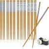 12 Paires De Baguettes En Bambou - Baguettes Réutilisables - Ensemble De Baguettes En Bois Avec Design Bleu - Couverts En Bambou Avec Rebord Décoratif - Baguettes En Bois