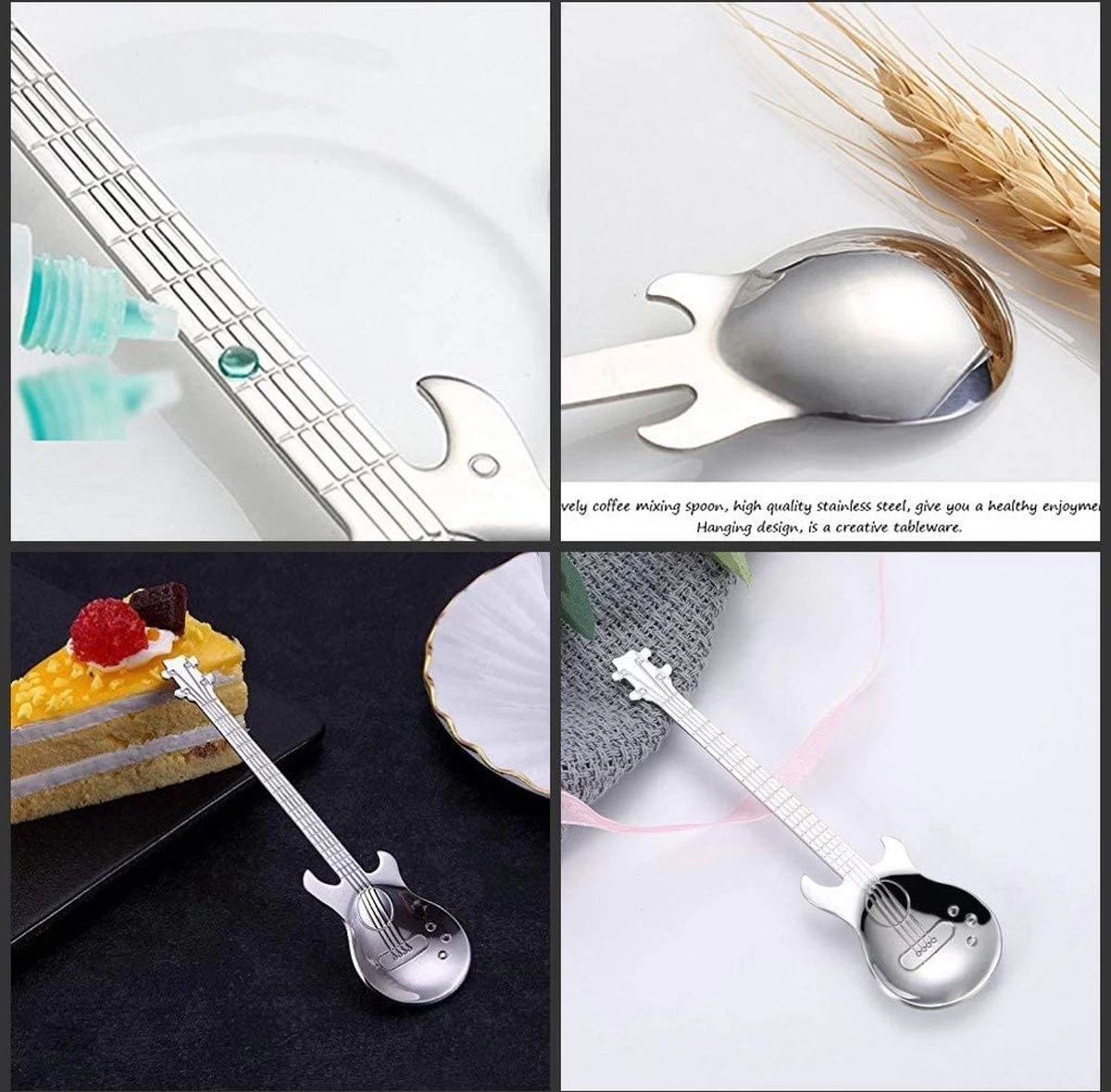 Cuillères à Café En Forme De Guitare En Acier Inoxydable - Parfaites Pour Le Thé Et Le Café, Ensemble De 4 Cuillères à Café Pour Café/thé/crème Glacée 4 Cuillères à Café En Forme De Guitare En Acier Inoxydable - Parfaites Pour Le Thé Et Le Café, Ensemble De 4 Cuillères à Café Pour Café/thé/crème Glacée – Image 4