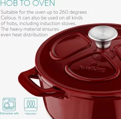 Cocotte En Fonte Navaris Avec Couvercle - Faitout - Poêle émaillée - Convient Pour Cuisson Induction, Gaz Et Vitrocéramique - Rouge Bordeaux -Fournitures De Cuisine Boutique 1200x1180 11