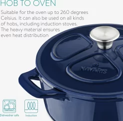 Cocotte En Fonte Navaris Avec Couvercle - Navaris émaillée - Convient à La Cuisson Induction, Gaz Et Céramique - Bleu Foncé -Fournitures De Cuisine Boutique 1200x1180 12