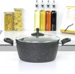 Poêle à Frire Blackmoor Avec Couvercle, 24 Cm, Noir, Antiadhésif Et Résistant Aux Rayures, Cool Froides Au Toucher, Convient Pour Les Cuisinières à Induction, électriques Et à Gaz
