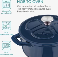 Cocotte En Fonte Navaris Avec Couvercle - Navaris émaillée - Convient à La Cuisson Induction, Gaz Et Céramique - Bleu Foncé -Fournitures De Cuisine Boutique 1200x1184 2